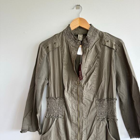 XCVI Smocked Waist Long Sleeve Full Zip Dress Olive Green M NWT - Picture 4 of 11